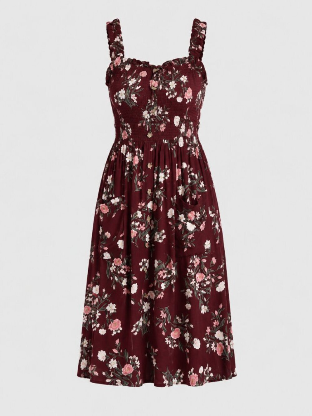 🪩 2/20 Warehouse One Burgundy Floral Button Front Midi Dress Size S/P